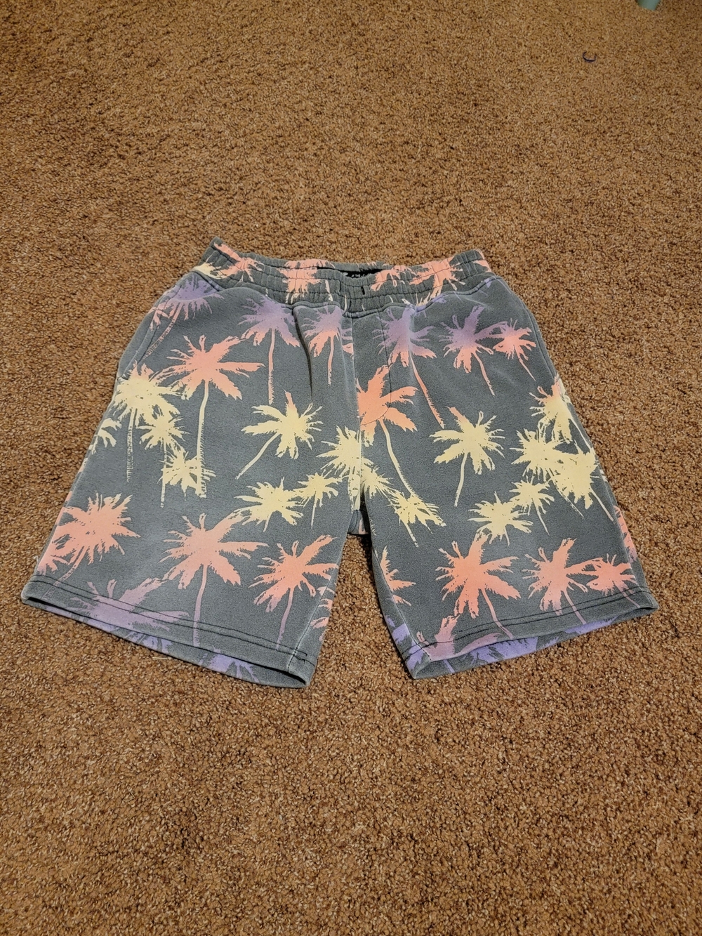 Brooklyn Cloth Gray Sweats shorts with Peach, Yellow & Lavender Palm Print